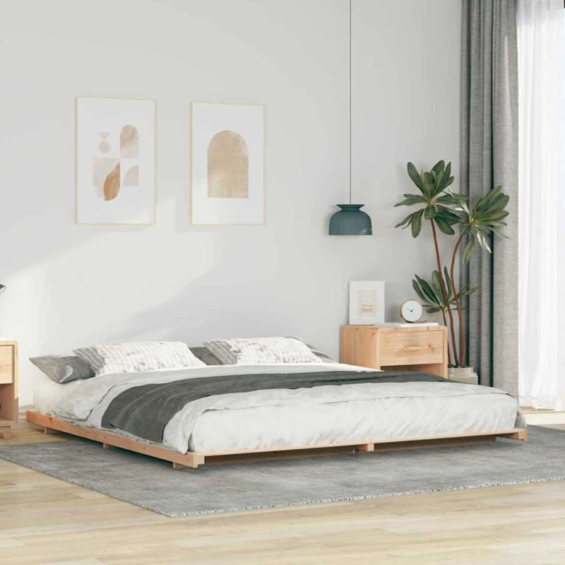 vidaXL Κρεβάτι δαπέδου Καφέ 200 x 210 cm Μασίφ ξύλο πεύκου