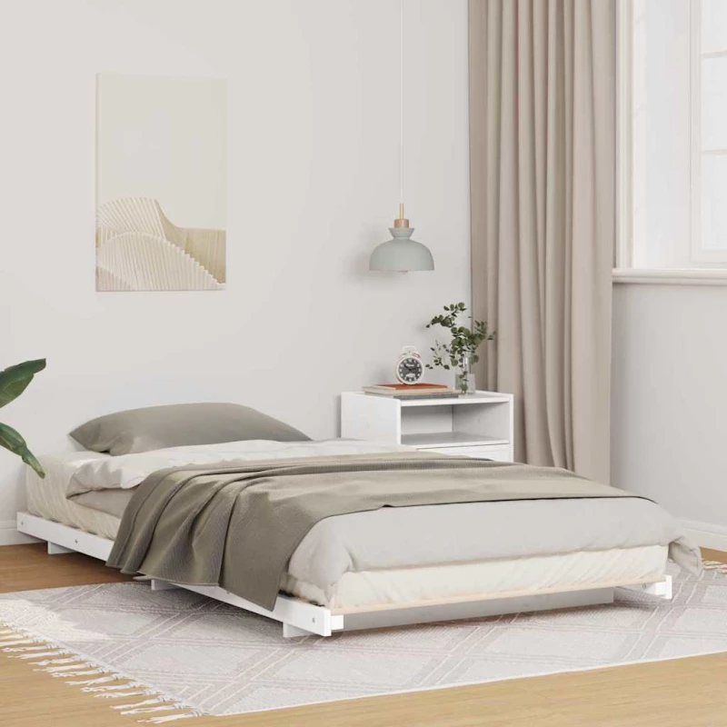 vidaXL Κρεβάτι δαπέδου Λευκό 100 x 220 cm Μασίφ ξύλο πεύκου