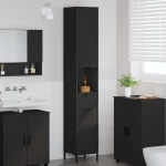 vidaXL Ψηλό ντουλάπι μπάνιου με συρτάρι Μαύρο 31.5 x 33 x 190 εκ.