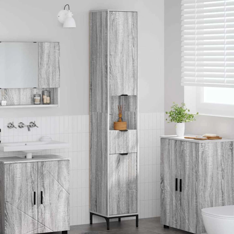 vidaXL Ψηλό ντουλάπι μπάνιου με πόρτα Γκρι sonoma 31.5 x 33 x 190 εκ.