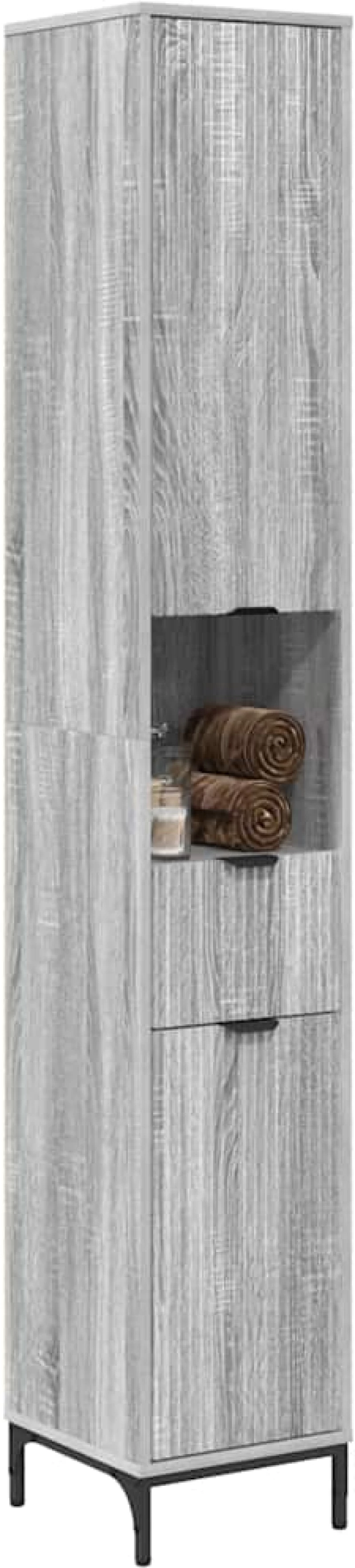 vidaXL Ψηλό ντουλάπι μπάνιου με πόρτα Γκρι sonoma 31.5 x 33 x 190 εκ.