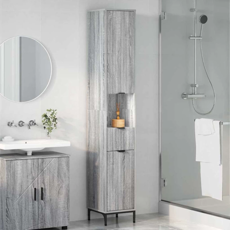 vidaXL Ψηλό ντουλάπι μπάνιου με πόρτα Γκρι sonoma 31.5 x 33 x 190 εκ.