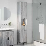 vidaXL Ψηλό ντουλάπι μπάνιου με πόρτα Γκρι sonoma 31.5 x 33 x 190 εκ.