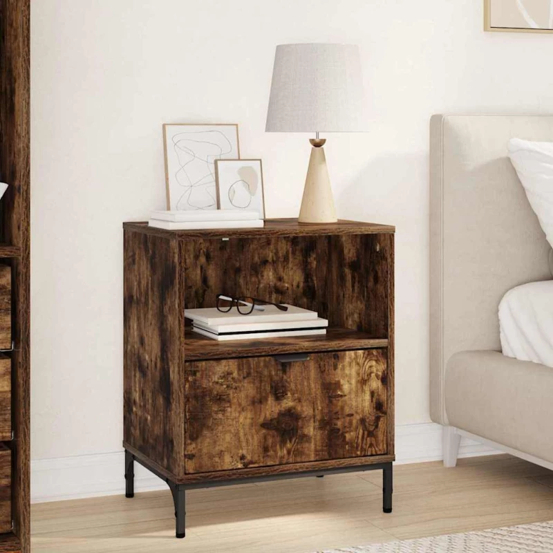 vidaXL Κομοδίνο Καπνιστή δρυς 49 x 36 x 61 εκ Επεξεργασμένο ξύλο