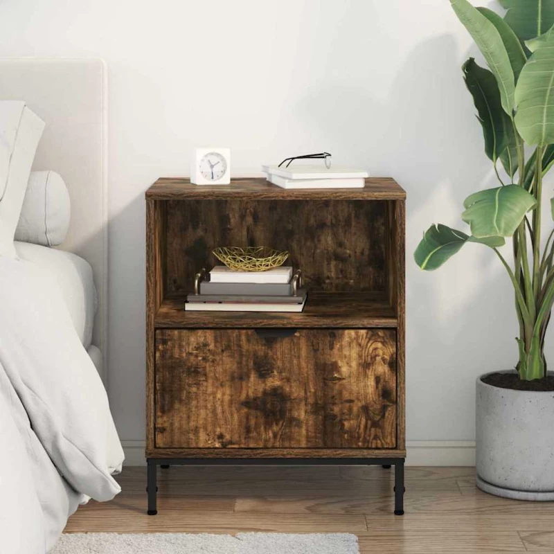 vidaXL Κομοδίνο Καπνιστή δρυς 49 x 36 x 61 εκ Επεξεργασμένο ξύλο