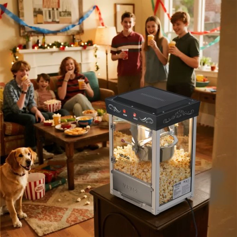 VEVOR Popcorn Machine Countertop Popcorn Popper Maker 800W 0.2kg Kettle Black