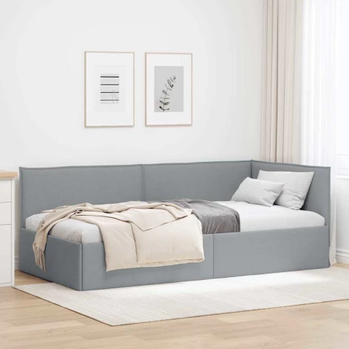 vidaXL Κρεβάτι Γωνίας με κεφαλάρι Ανοιχτό γκρι 90 x 200 cm ύφασμα