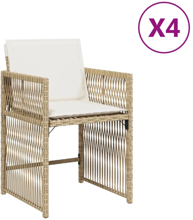 vidaXL Καρέκλες Κήπου 4 τεμ. Μπεζ Συνθετικό Ρατάν με Μαξιλάρια