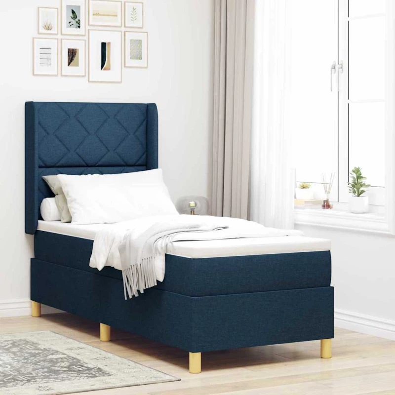 vidaXL Κρεβάτι με ελατήρια με στρώμα Μπλε 80 x 200 cm ύφασμα