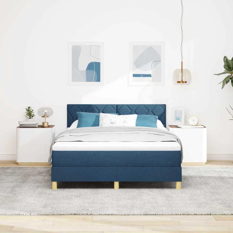 vidaXL Κρεβάτι με ελατήρια με στρώμα Μπλε 140 x 200 cm ύφασμα