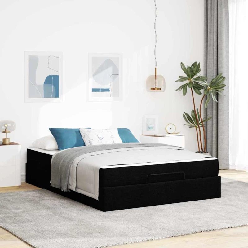 vidaXL Σκελετός Κρεβατιού με στρώμα Μαύρο 140 x 200 cm ύφασμα
