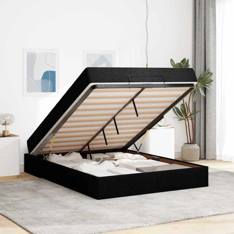 vidaXL Σκελετός Κρεβατιού με στρώμα Μαύρο 140 x 200 cm ύφασμα