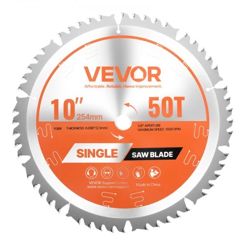 VEVOR Circular Saw Blade, 254 mm Diameter, 50 Sharp Alloy Teeth, 15.875 mm Arbor, Fine Finish, Wood Cutting Blade for Circular Saw, with Noise-Reducing Heat Vents, for Cutting Plywood, OSB, Hardwood