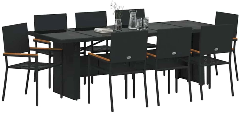 vidaXL Σέτ φαγητού για κήπο 9 pcs Μαύρο Πολυ ράταν