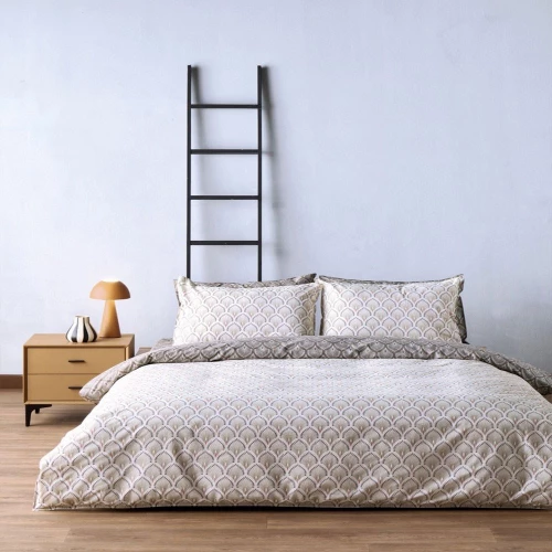 Σεντόνια Arco 26 (Σετ 4τμχ) Beige-Grey Kentia Υπέρδιπλo 240x270cm 100% Πενιέ Βαμβάκι