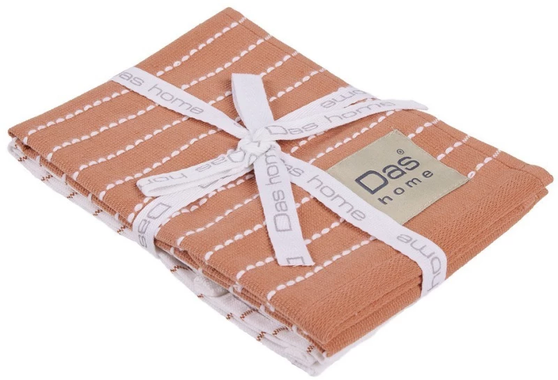 Ποτηρόπανα 0826 (Σετ 2τμχ) Teracotta-White Das Home 30x50cm 100% Βαμβάκι