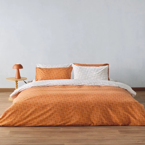 Σεντόνια Dodici 06 (Σετ 4τμχ) Terracotta-White Kentia Υπέρδιπλo 240x270cm 100% Βαμβάκι