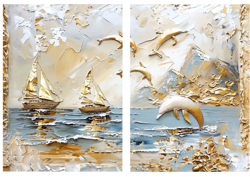 Πίνακας Καμβάς (Σετ 2Τμχ) 833HRC1109 80x120cm Multi Wallity Κάθετοι Ξύλο, Καμβάς