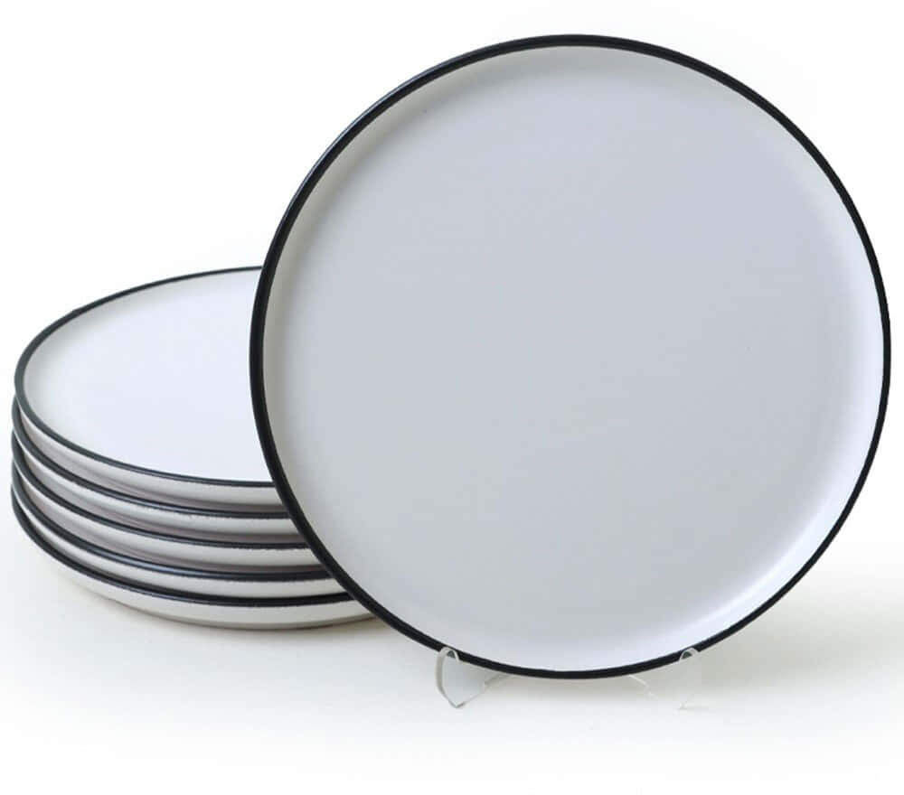 Πιάτο Ρηχό (Σετ 6Τμχ) 275KRM2521 22cm White-Black Hermia Κεραμικό