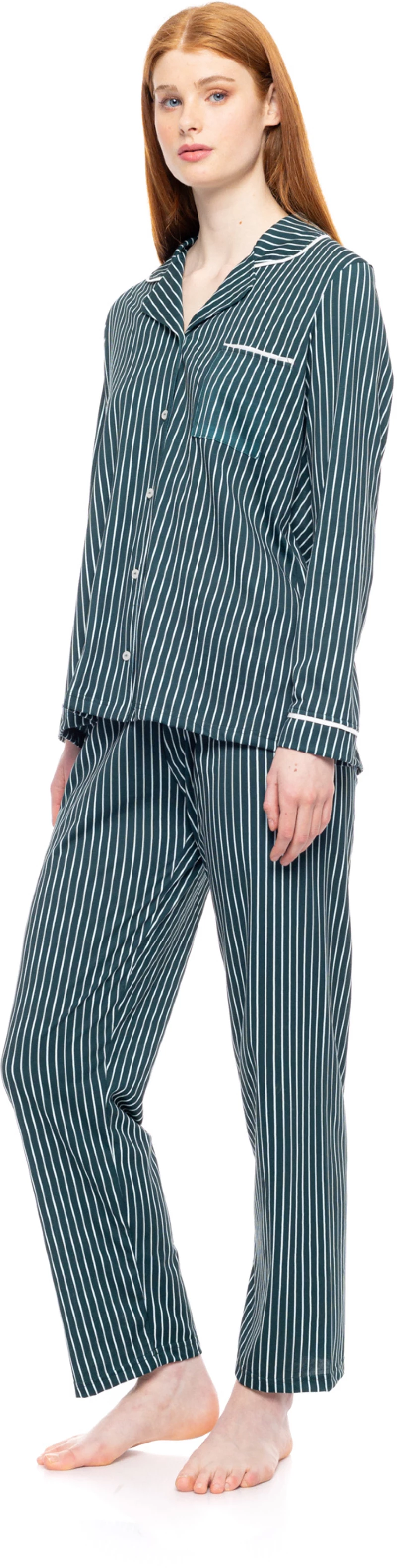 Γυναικεία Πυτζάμα Pink Label - Σεμιζιέ - Green Forest Stripes - Regular Fit - Cotton