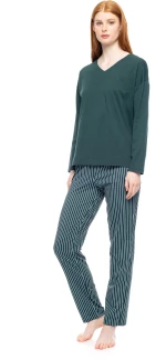 Γυναικεία Πυτζάμα Pink Label - Green Forest Stripes - V Neck - Regular Fit - Cotton