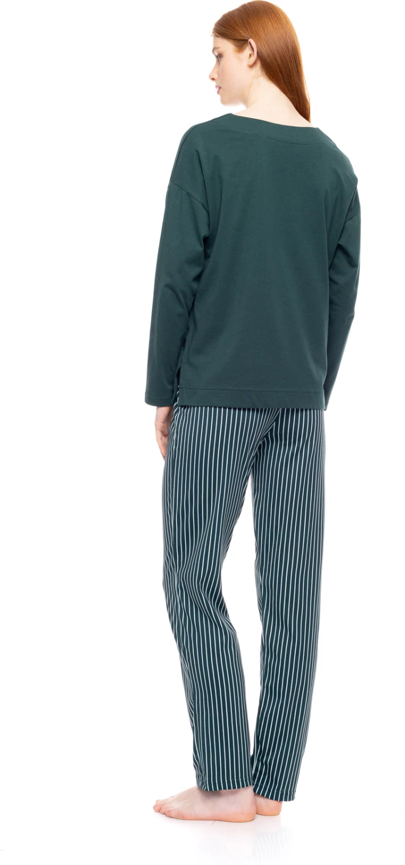 Γυναικεία Πυτζάμα Pink Label - Green Forest Stripes - V Neck - Regular Fit - Cotton