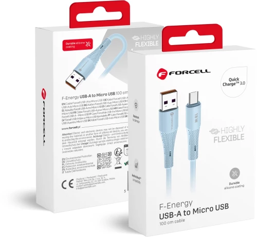 Forcell F-Energy C341 Cable Usb A To Micro Usb Qc3.0 2,4A 18W Silicone 1 M Blue
