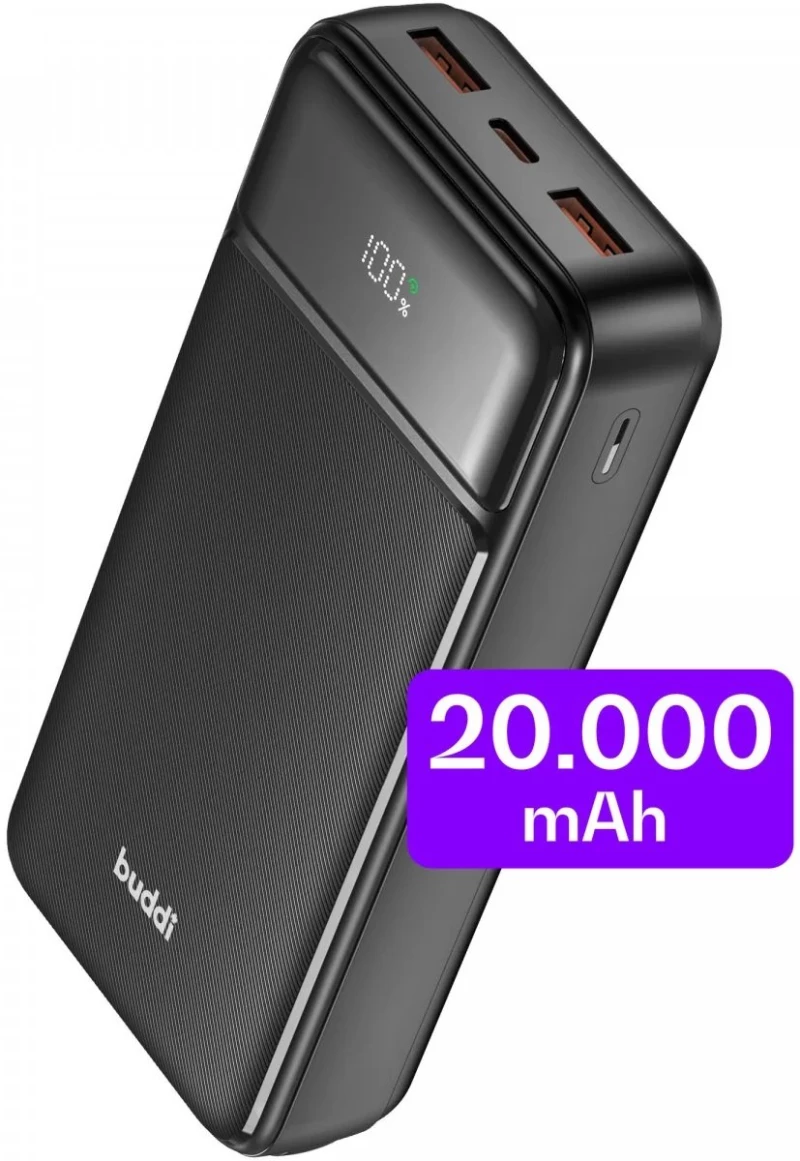 PowerBank Buddi Boost με Ψηφιακή Οθόνη LED με 1 x Type-C / 2 x USB-A 22.5W 20.000mAh - Black (8719246451812)