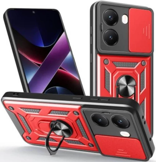 Θήκη Xiaomi Poco X7 Pro Bodycell Armor Slide Ανθεκτική με Κάλυμμα για την Κάμερα & Μεταλλικό Ring Holder - Red (5206015081194)