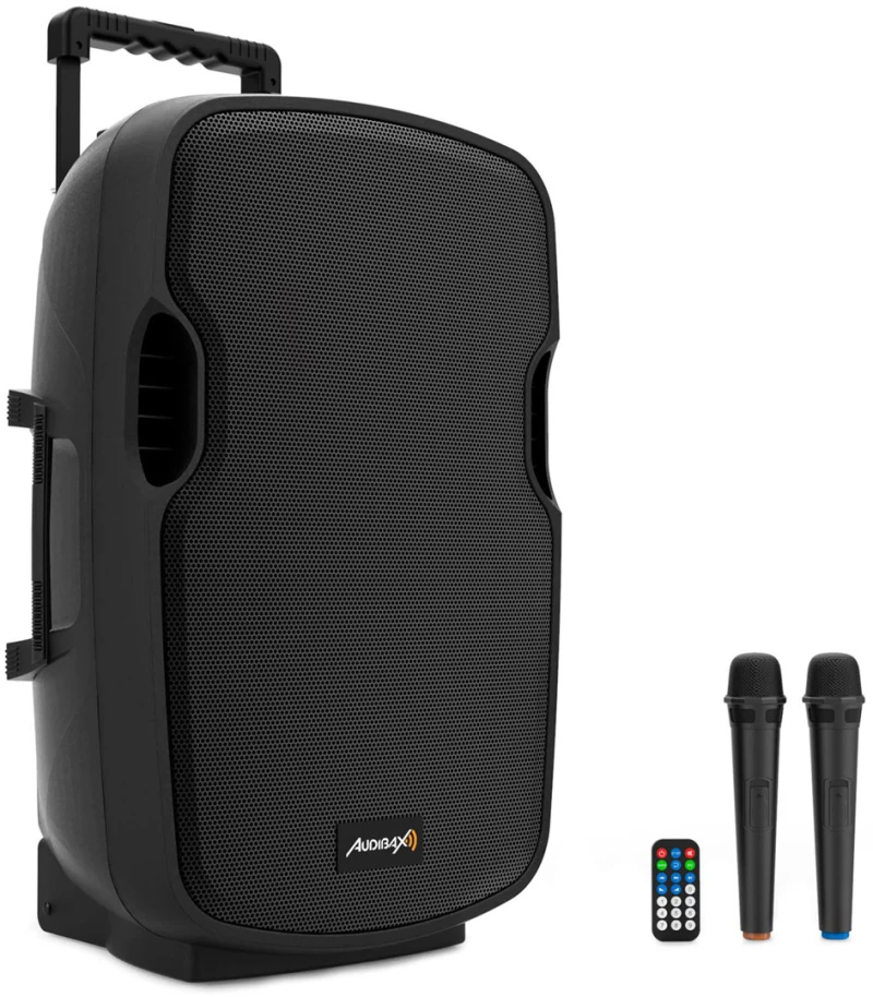 Audibax DENVER 15 Black - Φορητό ηχείο μπαταρίας 15" με 2 ασύρματα μικρόφωνα χειρός