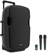 Audibax DENVER 15 Black - Φορητό ηχείο μπαταρίας 15" με 2 ασύρματα μικρόφωνα χειρός