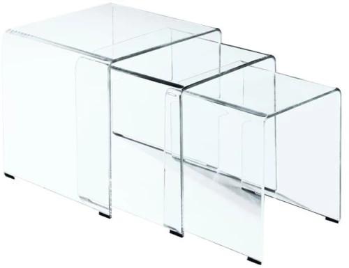 GLASSER Set 3  Βοηθητικά Τραπεζάκια, Διάφανο Γυαλί 10m