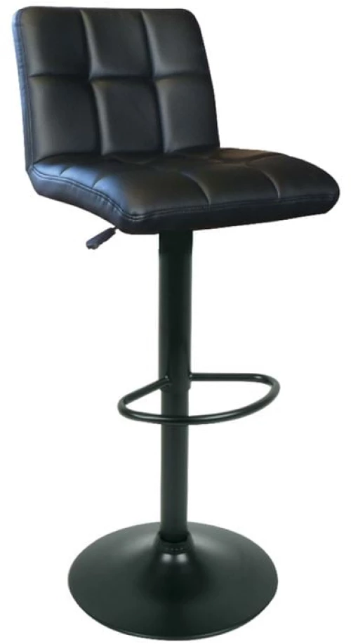 LINO Σκαμπό BAR με Πλάτη, Μέταλλο Βαφή Μαύρο, PU Μαύρο, Ρύθμιση Ύψους, Περιστρεφόμενο