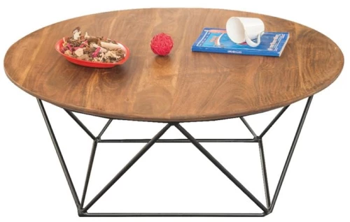 MOVVA Τραπεζάκι Σαλονιού Καθιστικού, Μέταλλο Βαφή Μαύρο, Ξύλο Ακακία Φυσικό