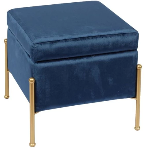 RAY Αποθηκευτικό Σκαμπό, Μέταλλο Βαφή Χρυσό, Ύφασμα Velure, Απόxρωση Μπλε