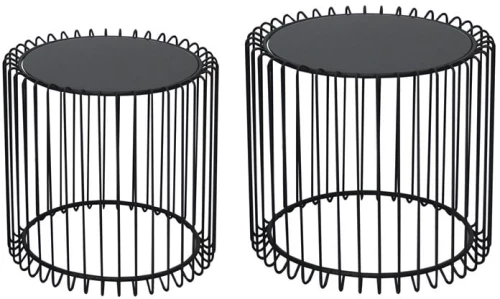 RICO Set-2 Τραπεζάκια Σαλονιού Καθιστικού, Μέταλλο Βαφή Μαύρο, Γυαλί Smoke