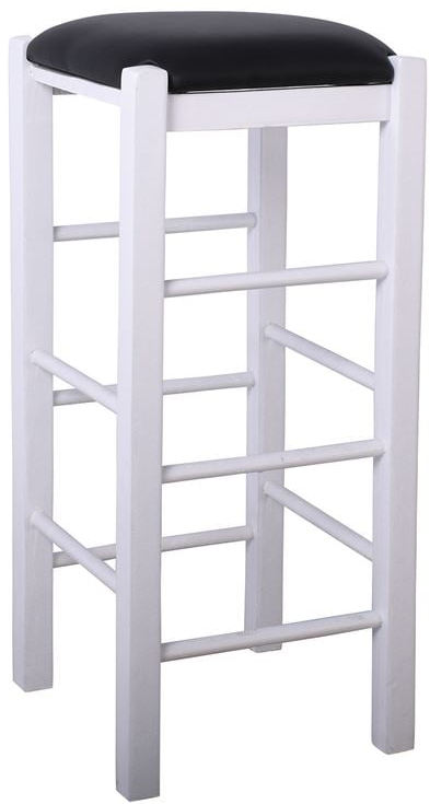 ΤΑΒΕΡΝΑΣ Σκαμπό BAR, Οξιά Βαφή Εμποτισμός Λάκα Άσπρο, Κάθισμα Pu Μαύρο