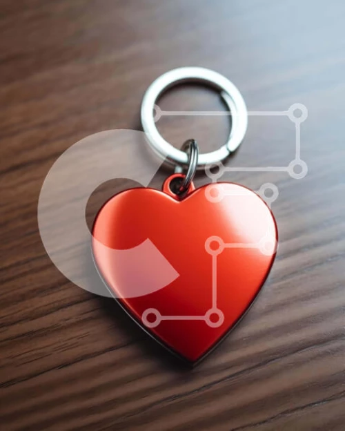 Intra Συλλεκτικό Ξύλινο Παζλ Plywood  4mm - Κόκκινο μπρελόκ σε σχήμα καρδιάς σε ξύλινη επιφάνεια Σε Ξύλινο Κουτί - Διαστάσεις: 10x10 cm – 25 κομμάτια