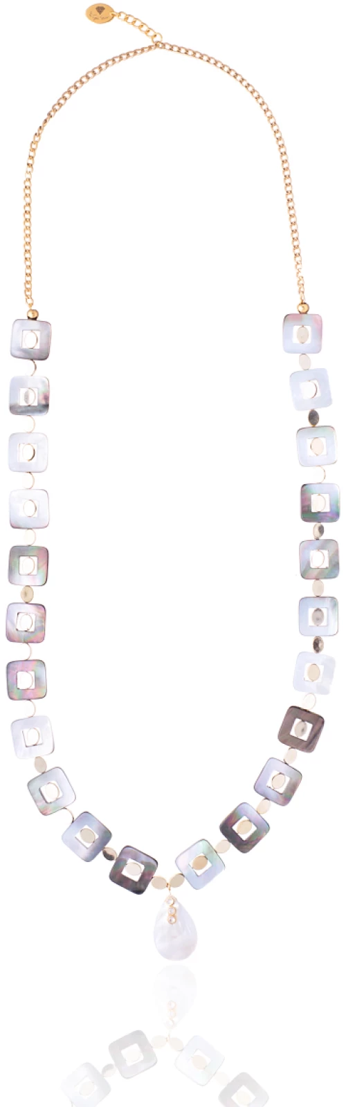 Black Square Mother of Pearls Necklace with Motif