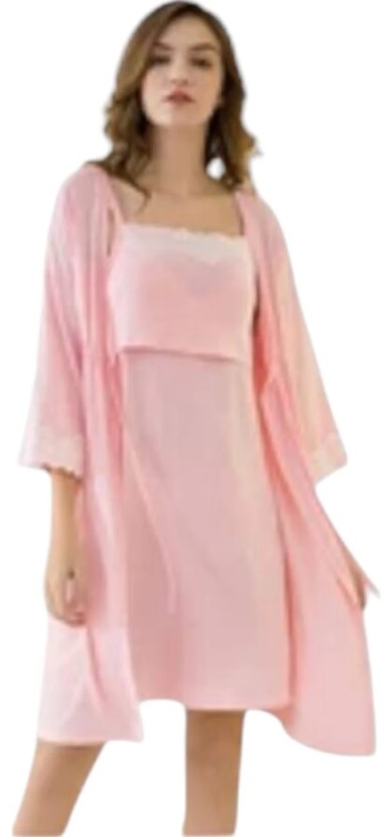 Pink, Σετ εγκυμοσύνης και θηλασμού, 2 τμχ (νυχτικό-ρόμπα), Queen Mother