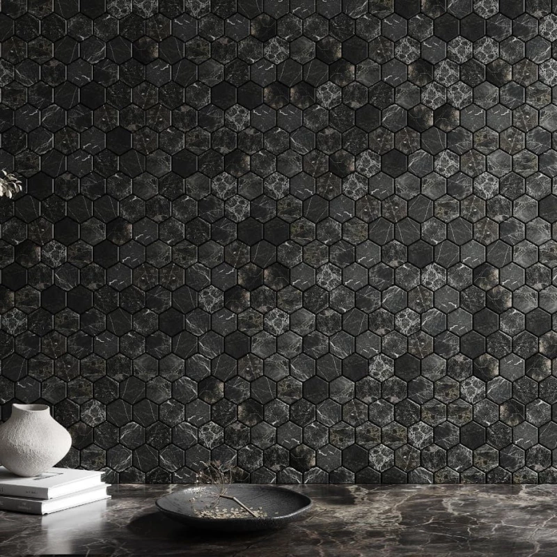 Ivy Space 27.5x28.9cm Πλακάκι Hexagon Black Argo Γυαλιστερό