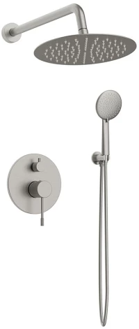 Orabella Terra Brushed nickel - Shower set εντοιχισμού με Μπαταρία λουτρού, εντοιχισμού 2 σημείων, κεφαλή Φ250 με βραχίονα και τηλέφωνο ντουζ με σπιράλ και επιτοίχειο στήριγμα