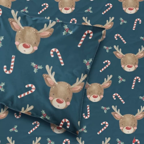 Σεντόνι Σετ 2ΤΜΧ Χριστουγεννιάτικο Rudolf Πετρόλ Μονό Πετρόλ 160 x 240 cm + 50 x 70 cm