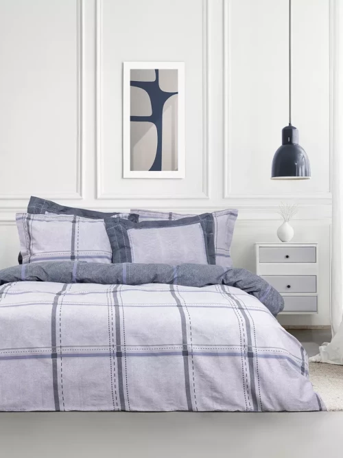 Σετ Παπλωματοθήκη Whilow Μπλε, Γκρι Γίγας (1 x 240x260 + 2 Μαξιλαροθήκες Oxford 4 πλευρών 52x72+5)