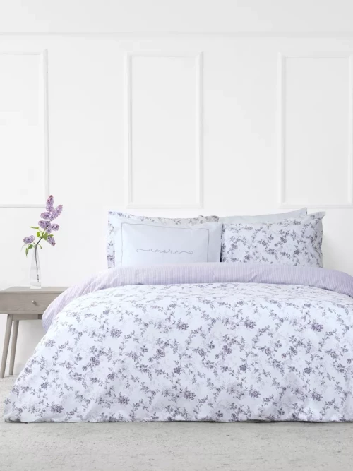 Σετ Σεντόνια Merlin Λιλά, Γκρι Διπλά (2 x 220x260 + 2 Μαξιλαροθήκες 50x70)
