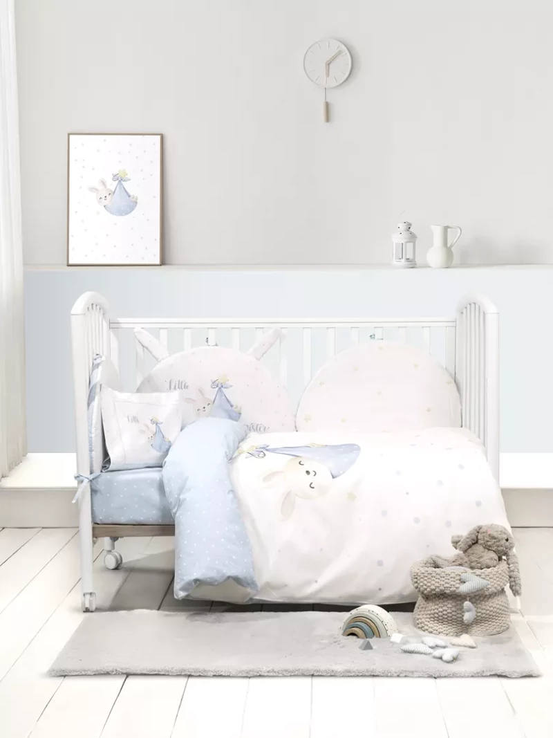 Κουβερλί Little Mister Λευκό, Γαλάζιο Κούνιας 100x140