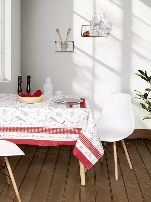 Αλέκιαστο Τραπεζομάντηλο Supper Γκρι, Κόκκινο Τραπεζομάντηλο 140x140