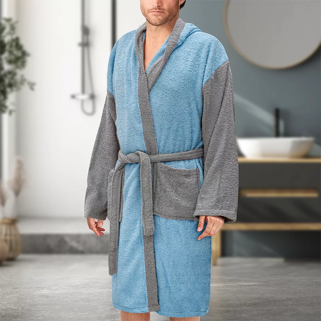 LINO Μπουρνούζι με κουκούλα Revel Γαλαζιο Large Aqua L