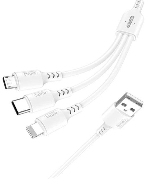 KAKUSIGA καλώδιο USB σε USB-C/Lightning/Micro USB KSC-997, 5A, 1.2m, λευκό
