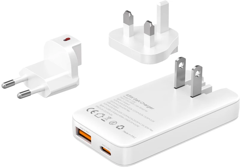 POWERTECH φορτιστής τοίχου PT-1532, EU/UK/CN βύσμα, USB/USB-C, 65W, GaN, λευκός